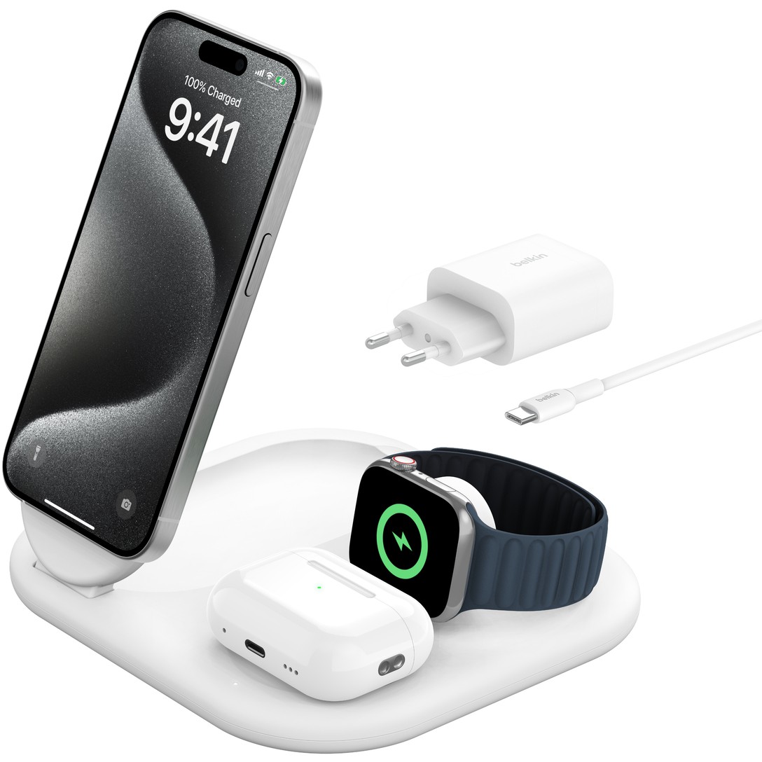 Adapter Belkin Wireless BOOST CHARGE Qi2 3in1 15W, i bardhë