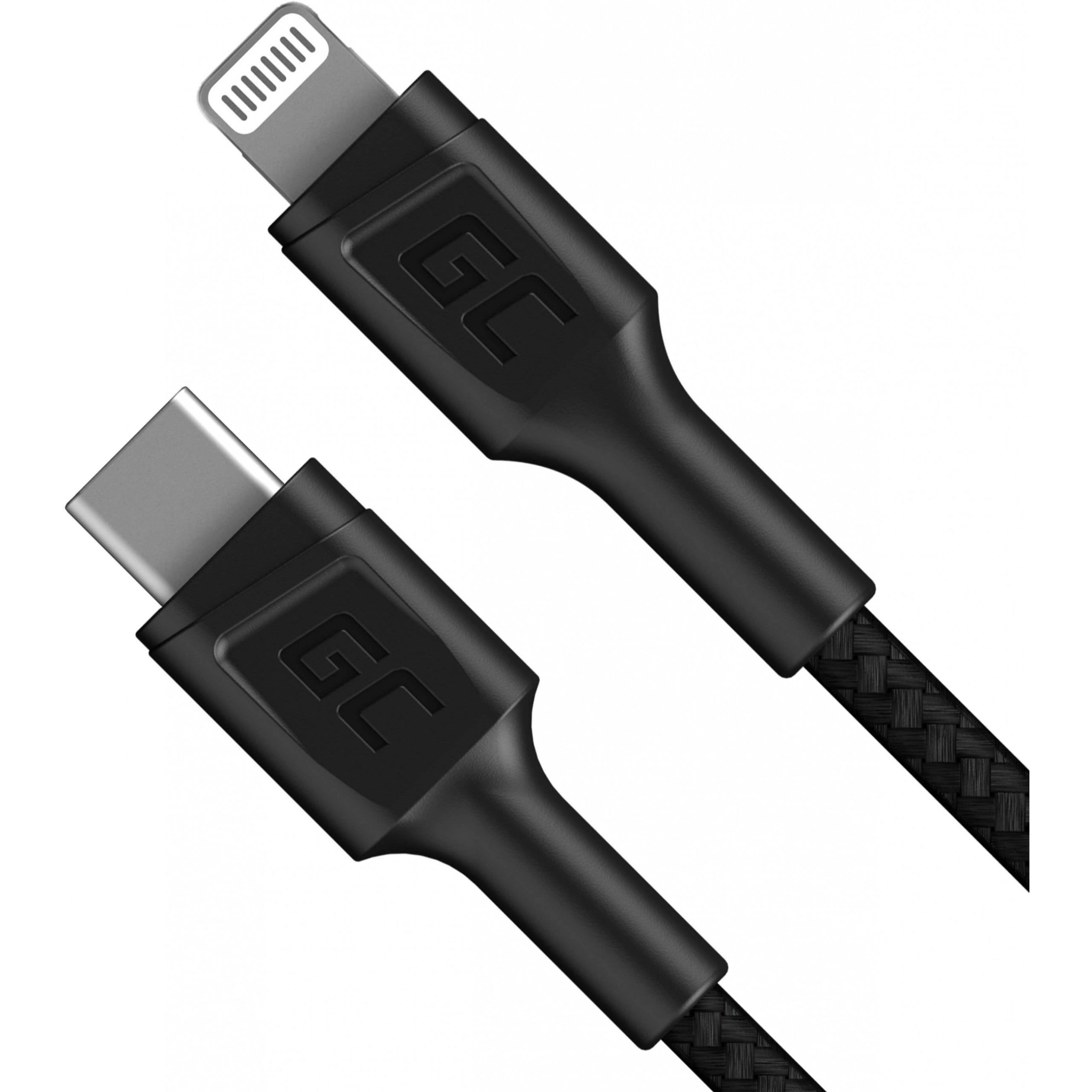 Kabllo GreenCell (ST-ST) USB-C > Lightning 1m, e zezë