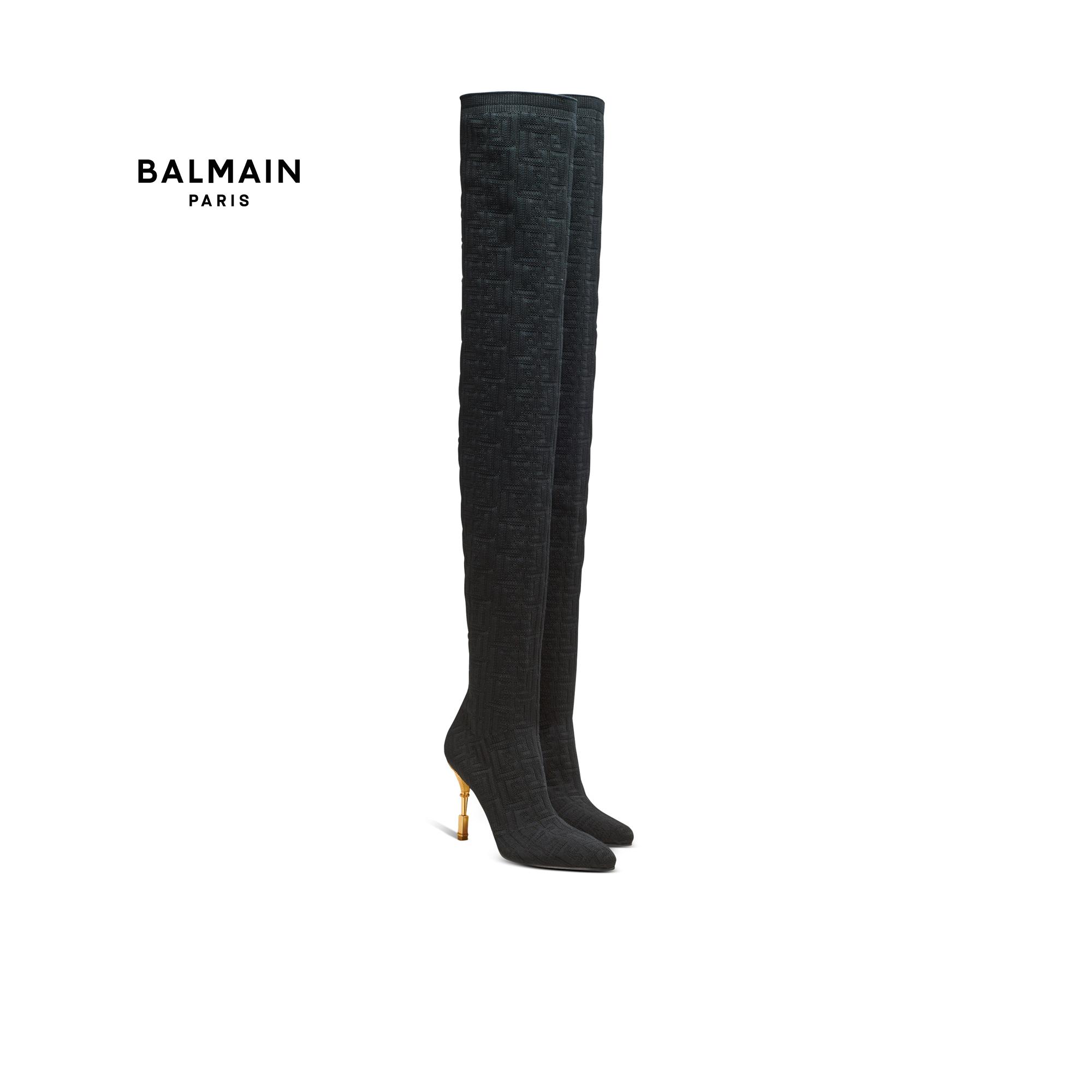 Çizme - Balmain Paris Moneta Monogram Mesh Over-The-Knee Boots